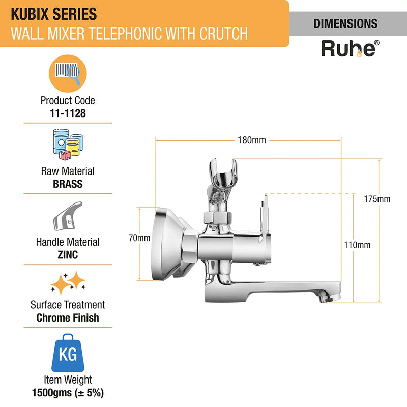 Kubix Telephonic Wall Mixer Tap with Crutch