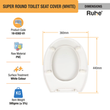 Super Round Toilet Seat Cover (White) dimensions and sizes
