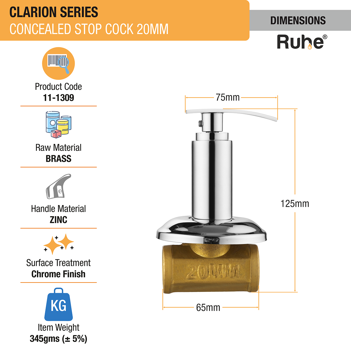 Clarion Concealed Stop Valve (20mm)- by Ruhe®