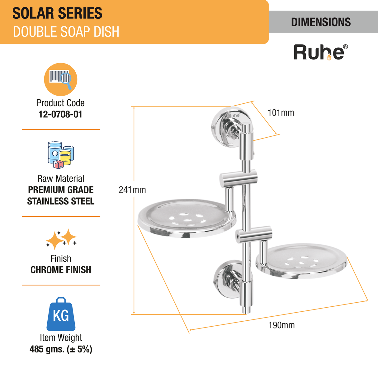 Solar Stainless Steel Double Soap Dish - by Ruhe®