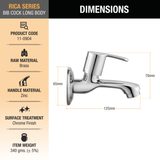 Rica Bib Tap Long Body Brass Faucet dimensions and size