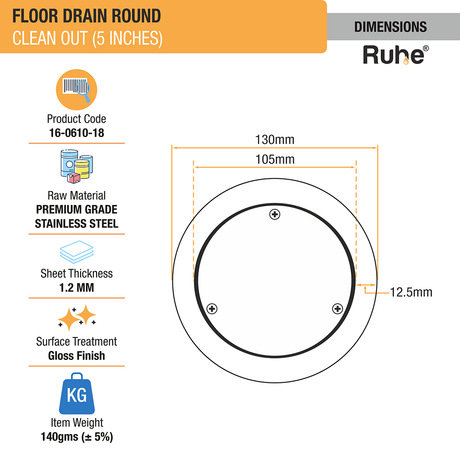 Round Clean Out Floor Drain (5 Inches) (Pack of 2) - by Ruhe®