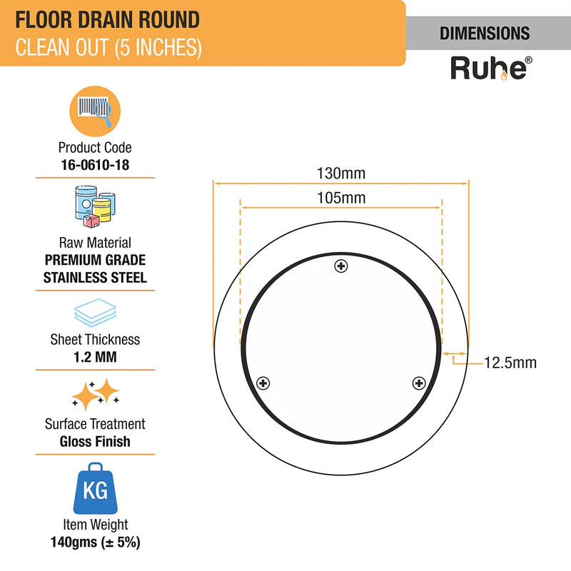 Round Clean Out Floor Drain (5 Inches)