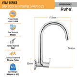 Vela Sink Tap with Medium (15 inches) Round Swivel Spout Brass Faucet dimensions and size