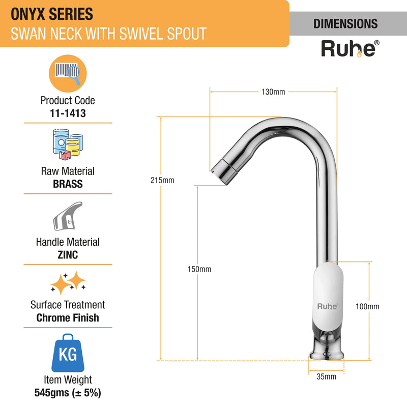 Onyx Swan Neck Brass Faucet with Small (7 inches) Round Swivel Spout - by Ruhe