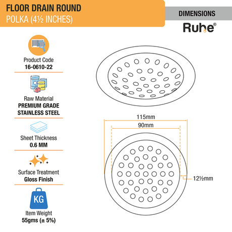 Polka Round with Collar Floor Drain (4½ inches) (Pack of 4) - by Ruhe®