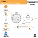 Cosmo Overhead Shower (4 Inches) with Shower Arm dimensions and size