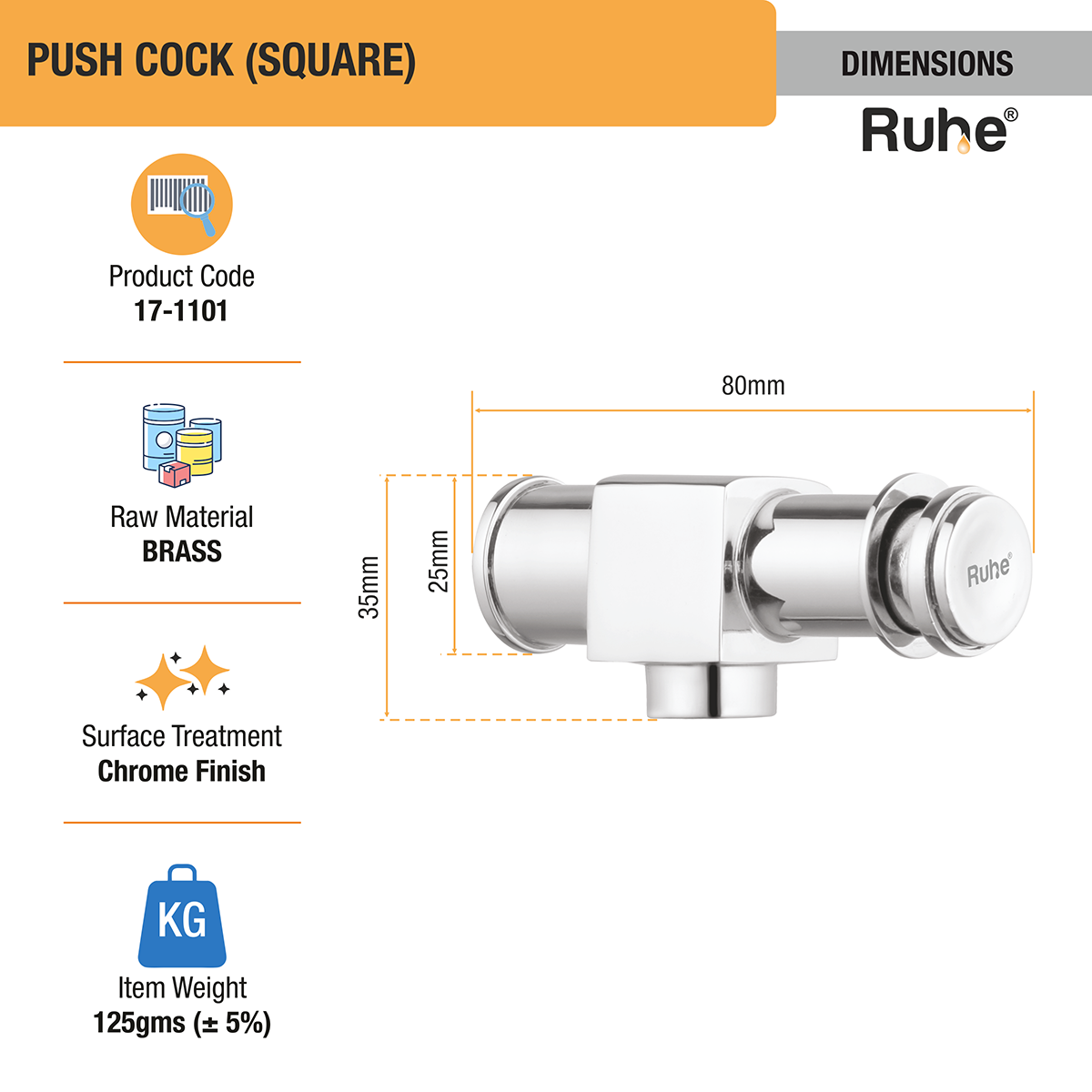Square Push Valve Brass Faucet dimensions and sizes