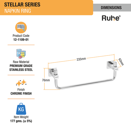 Stellar Stainless Steel Napkin Ring dimensions and size