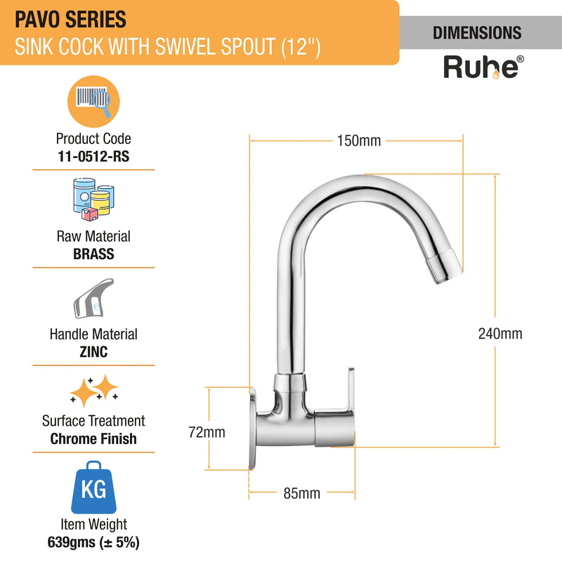 Pavo Wall Mount Kitchen Sink Tap with Swivel Spout