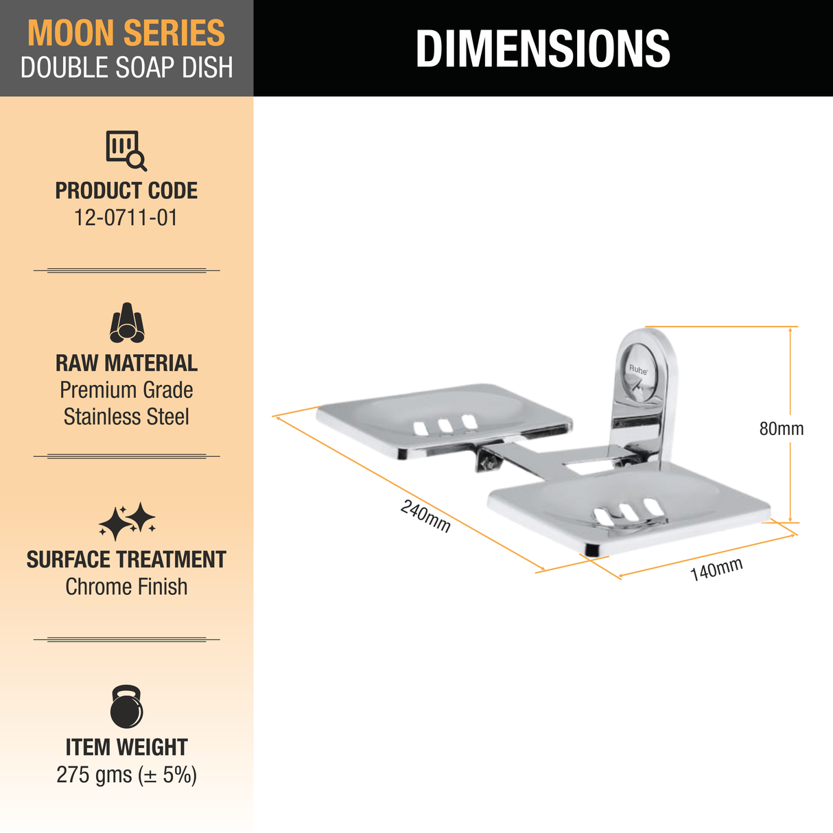 Moon Stainless Steel Double Soap Dish - by Ruhe®