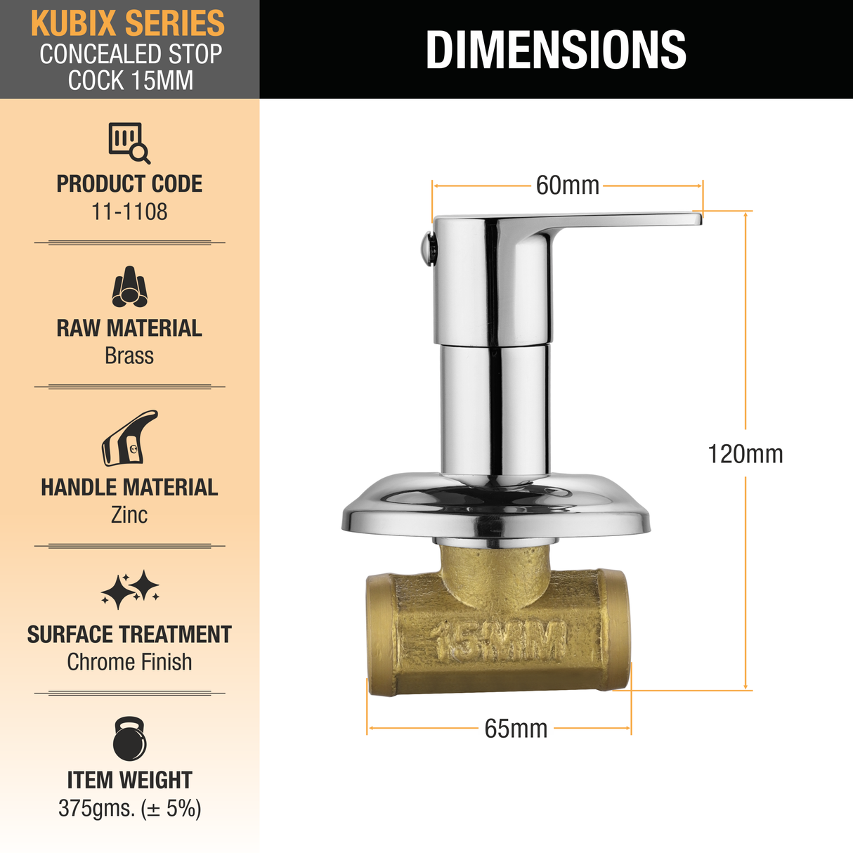 Kubix Concealed Stop Valve (15mm)- by Ruhe®