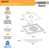 Mercury Square Premium Floor Drain (6 x 6 Inches) with Hole - by Ruhe®