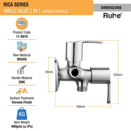Rica Two Way Angle Valve Brass Faucet (Double Handle) - by Ruhe®