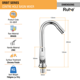 Orbit Centre Hole Basin Mixer with Small (12 inches) Round Swivel Spout Faucet dimensions and size