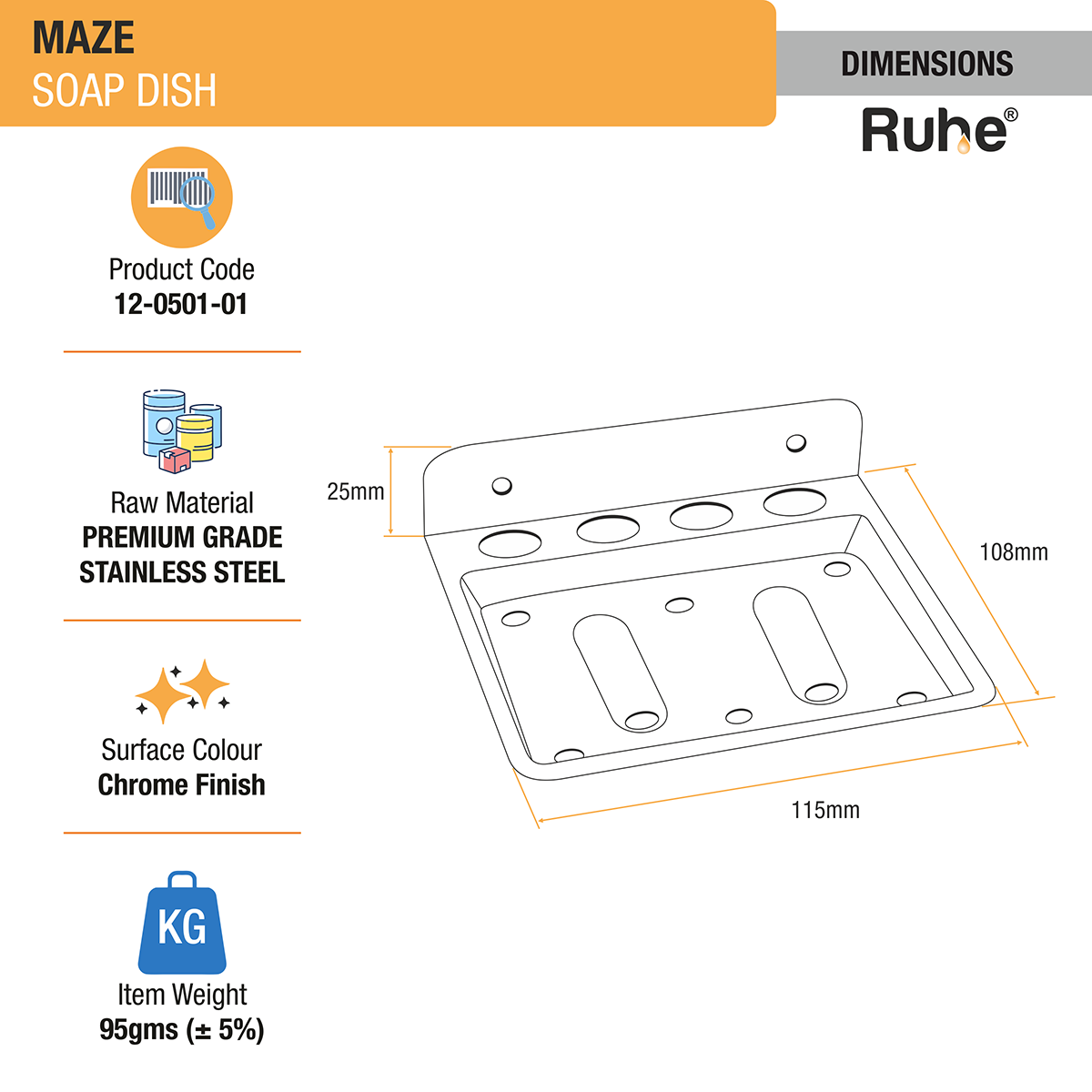 Maze Stainless Steel Soap Dish dimensions and size