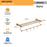 Aura Brass Towel Rack (24 Inches) dimensions and size