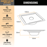 Diamond Floor Drain Square Flat Cut (6 x 6 Inches) with Hole and Cockroach Trap 2