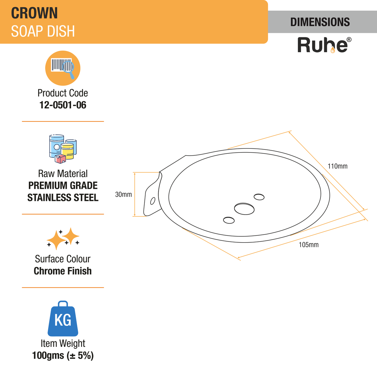 Crown Stainless Steel Soap Dish - by Ruhe®