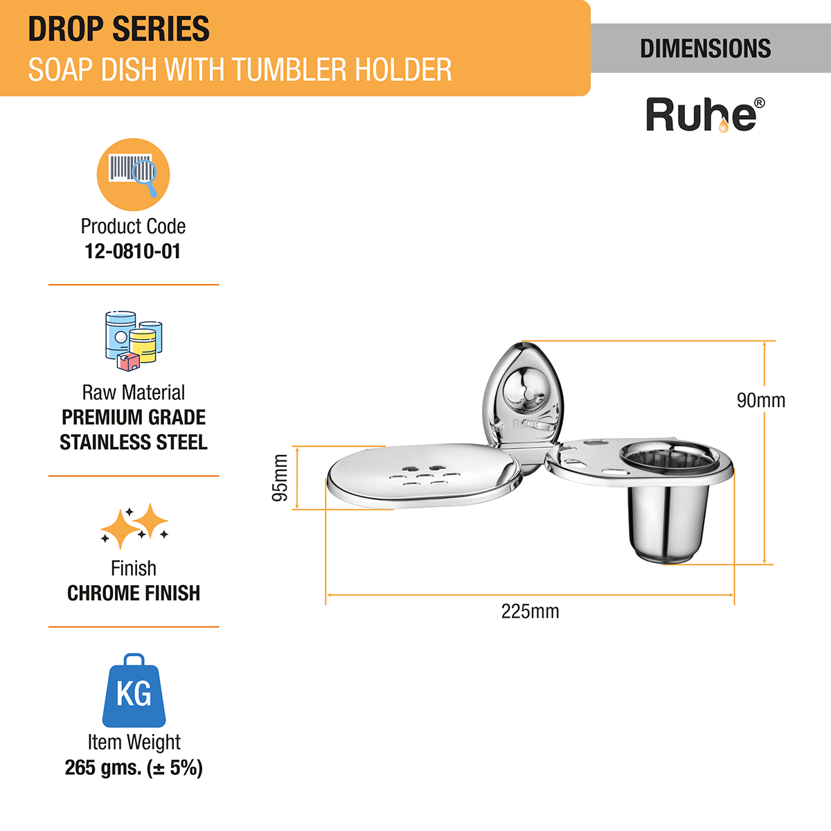 Drop Stainless Steel Soap Dish with Tumbler Holder - by Ruhe®