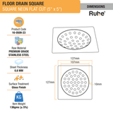 Square Neon Floor Drain Flat Cut (5 x 5 inches) dimensions and size