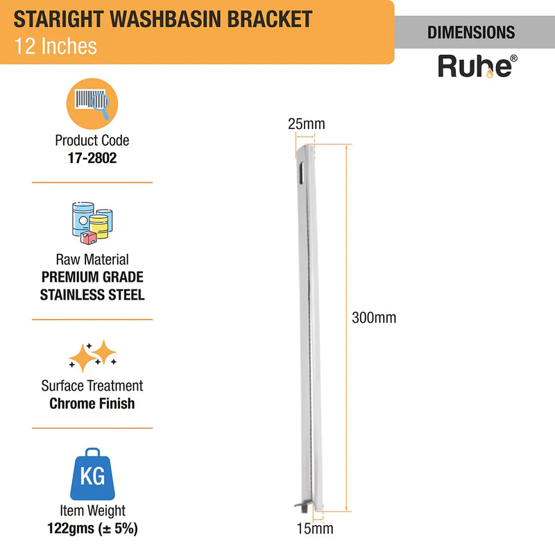 Straight Wash Basin Bracket (12 Inches) - by Ruhe
