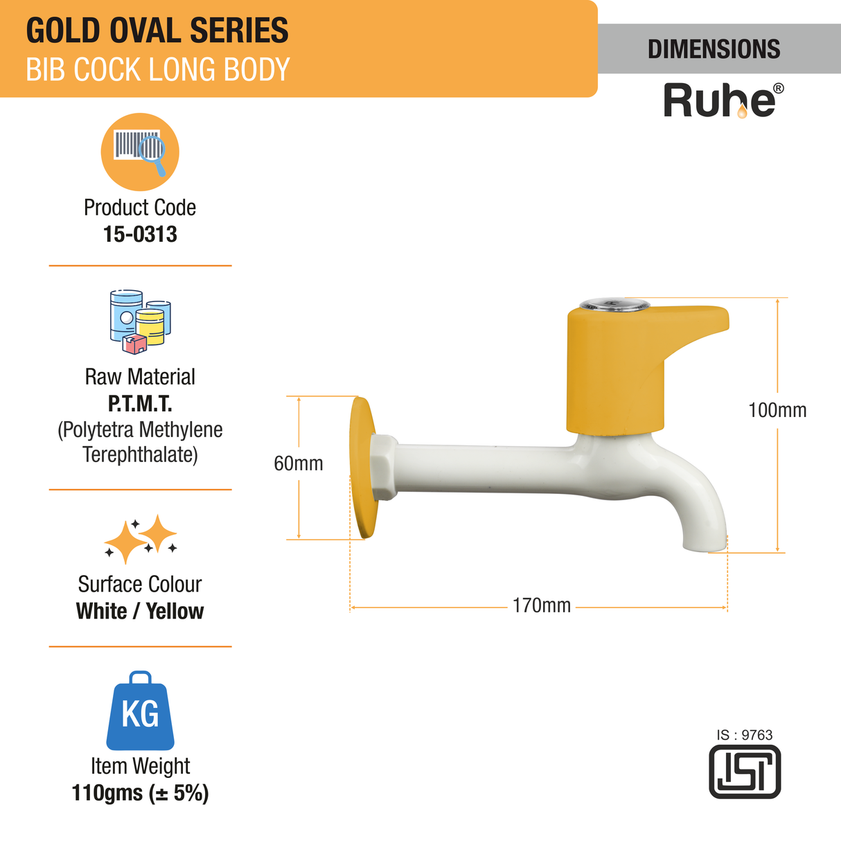 Gold Oval Bib Tap Long Body PTMT Faucet - by Ruhe®