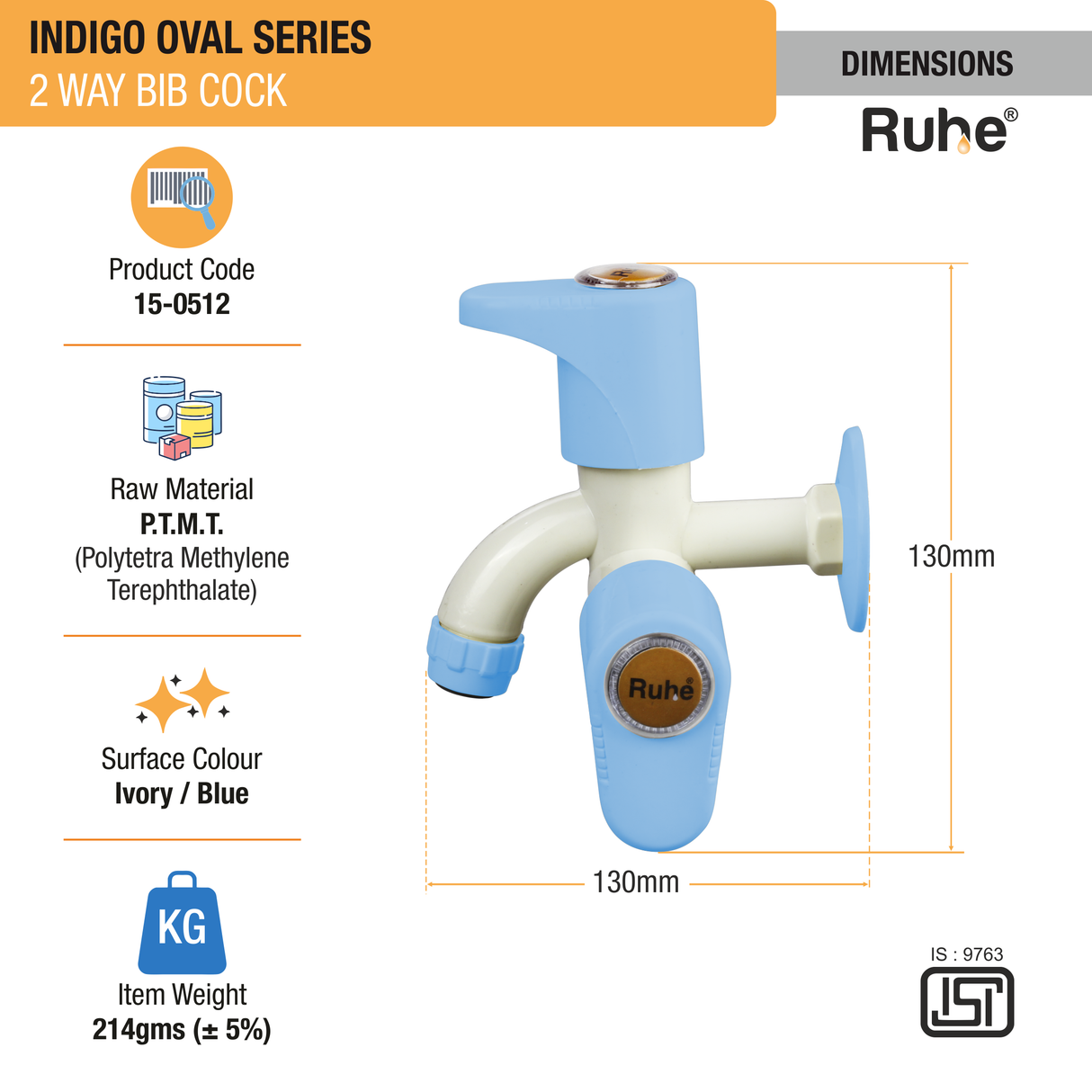 Indigo Oval Two Way Bib Tap PTMT Faucet (Double Handle) - by Ruhe®