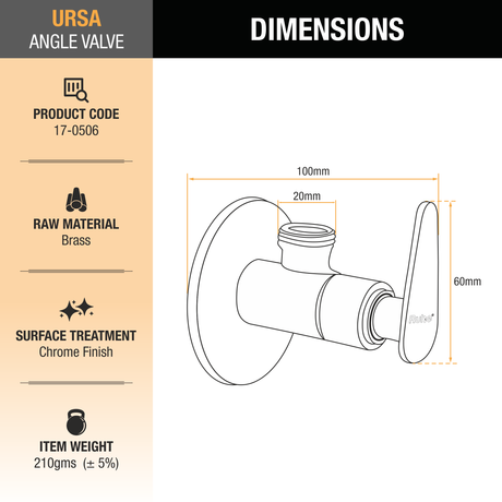 Ursa Angle Valve dimensions and sizes