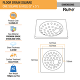 One Square with Collar Floor Drain (5 x 5 inches) with Hole (Pack of 2) dimensions and size