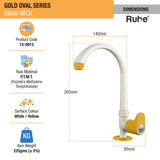 Gold Oval PTMT Swan Neck with Swivel Spout Faucet dimensions and size