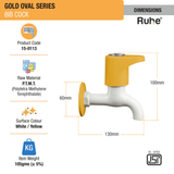 Gold Oval PTMT Bib Cock Faucet dimensions and size