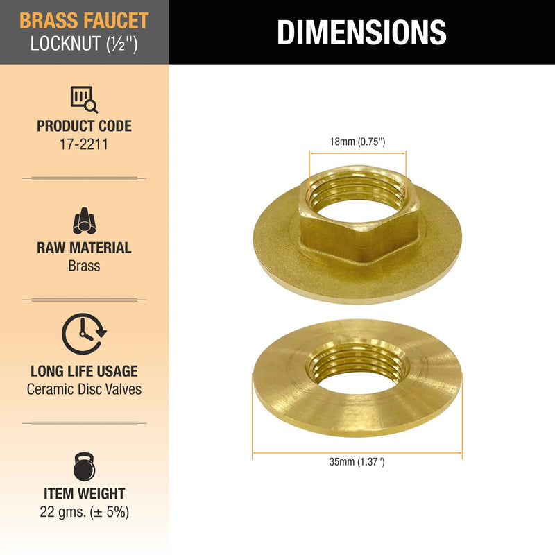 Brass Faucet Lock Nut ( 1/2 Inches) (Pack of 4)