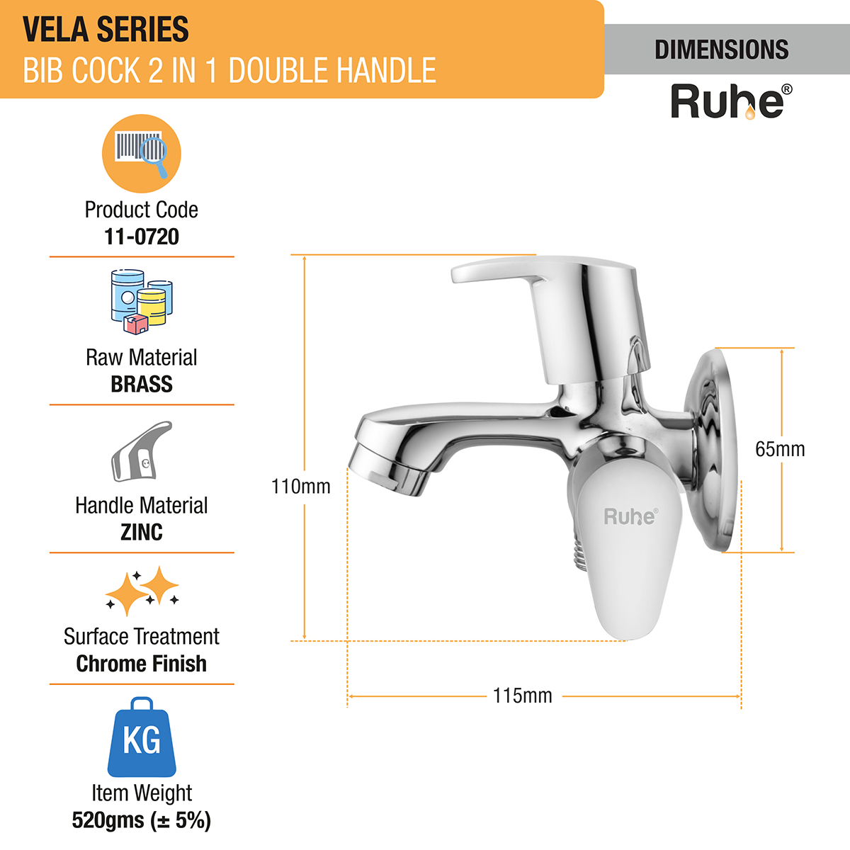 Vela Two Way Bib Tap (Double Handle) - by Ruhe®