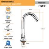 Clarion Centre Hole Basin Mixer with Small (12 inches) Round Swivel Spout Faucet dimensions and size