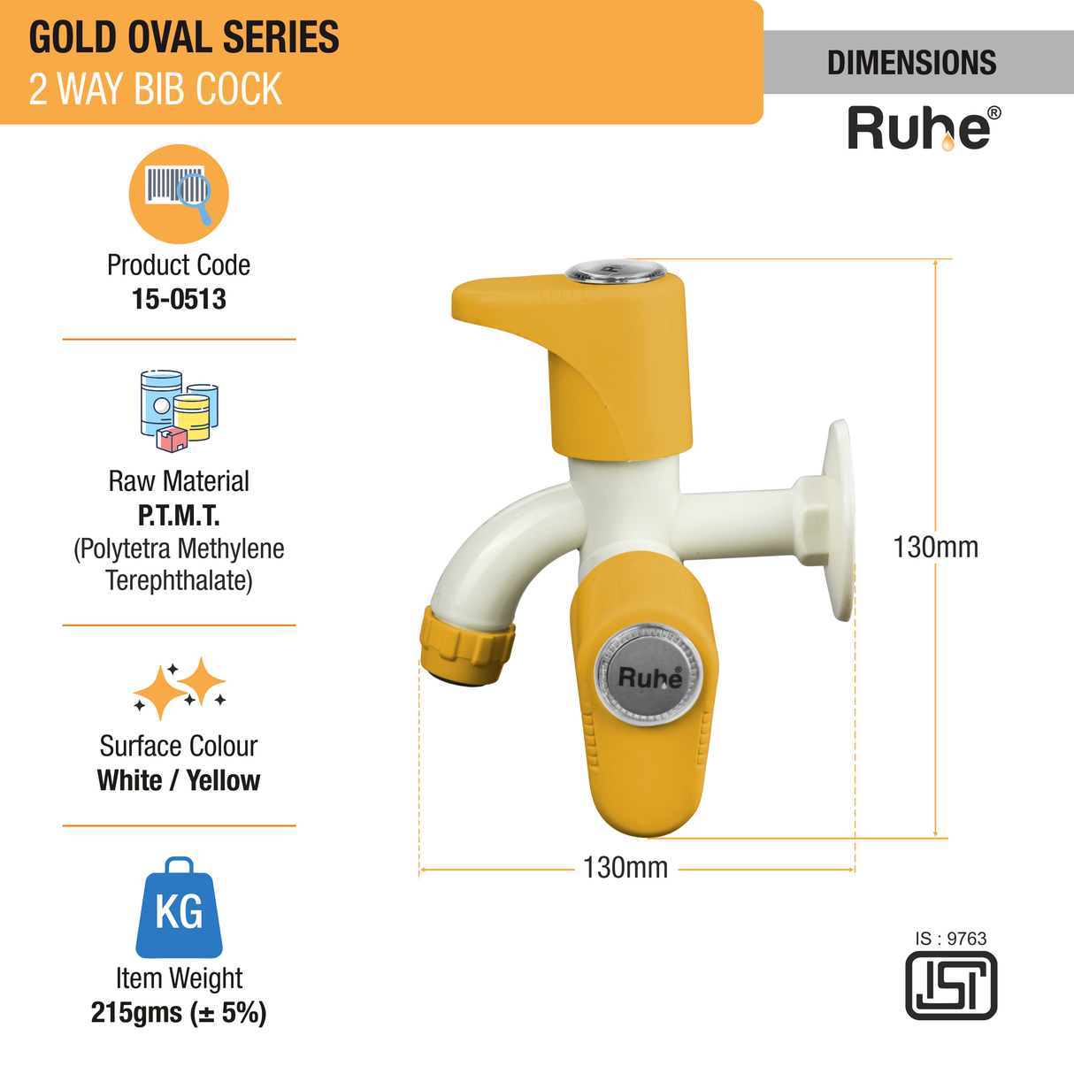 Gold Oval Two Way Bib Tap PTMT Faucet - by Ruhe®