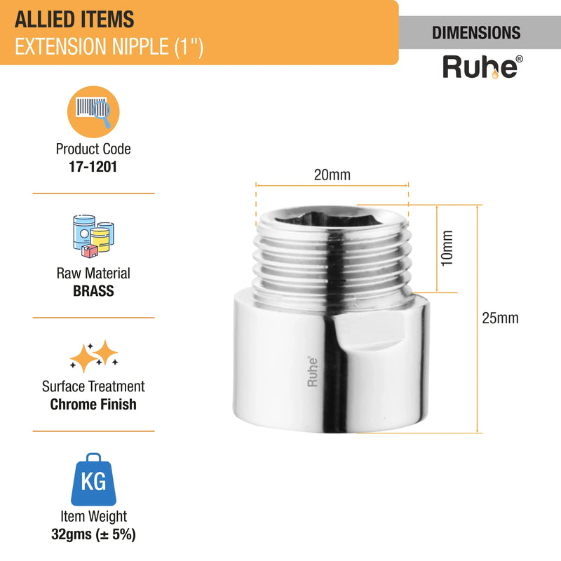 Extension Nipple (1 inches) (Pack of 4) - by Ruhe
