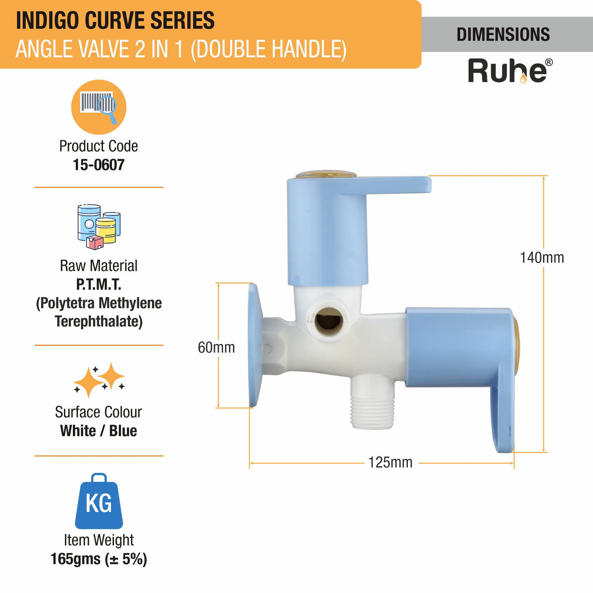 Indigo Curve Two Way Angle Valve PTMT Faucet (Double Handle) - by Ruhe®