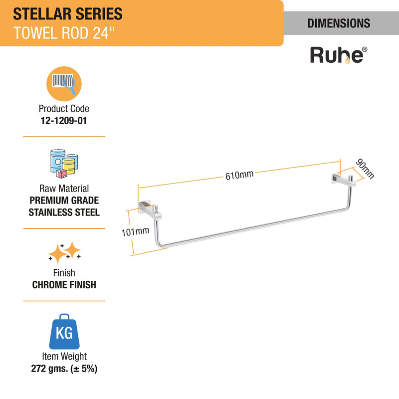 Stellar Stainless Steel Towel Rod (24 Inches) - by Ruhe®