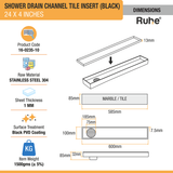 Tile Insert Shower Drain Channel (24 x 4 Inches) Black PVD Coated - by Ruhe®