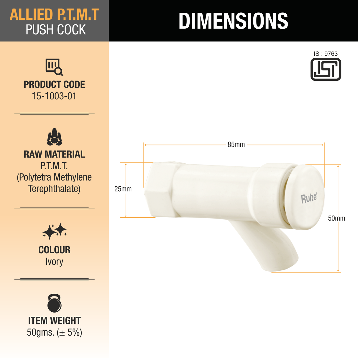 Round Push Valve PTMT Faucet dimensions and size