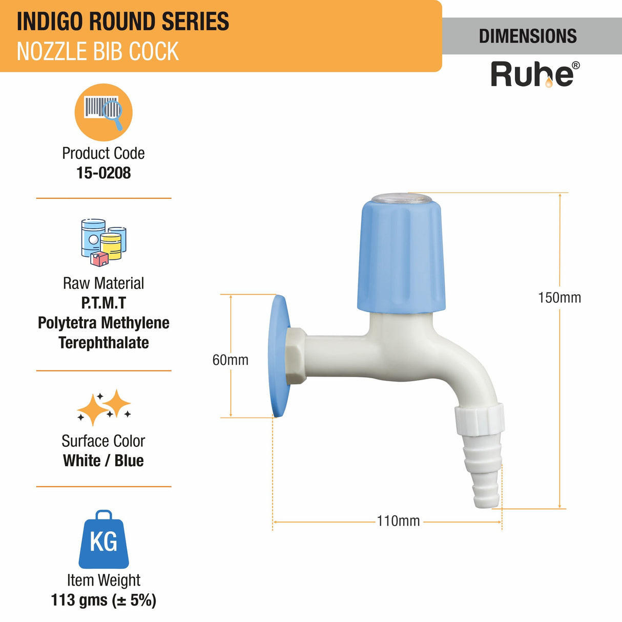 Indigo Round Nozzle Bib Tap PTMT Faucet - by Ruhe®