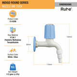 Indigo Round PTMT Nozzle Bib Cock Faucet Dimensions