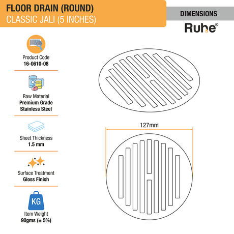 Classic Round Jali Floor Drain (5 inches) (Pack of 2) - by Ruhe®