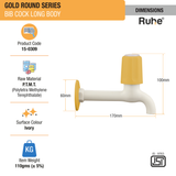 Gold Round PTMT Bib Cock Long Body Faucet sizes