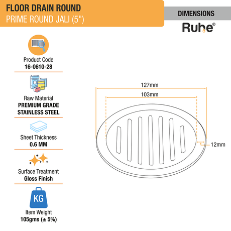 Prime Round Jali Floor Drain (5 Inches) (Pack of 2) - by Ruhe®