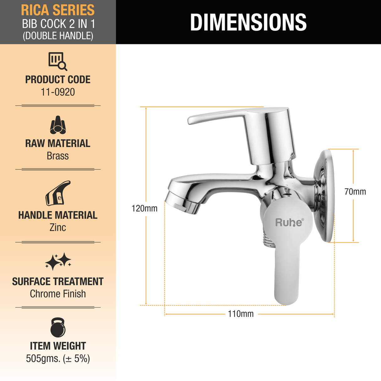 Rica Two Way Bib Tap (Double Handle) - by Ruhe®