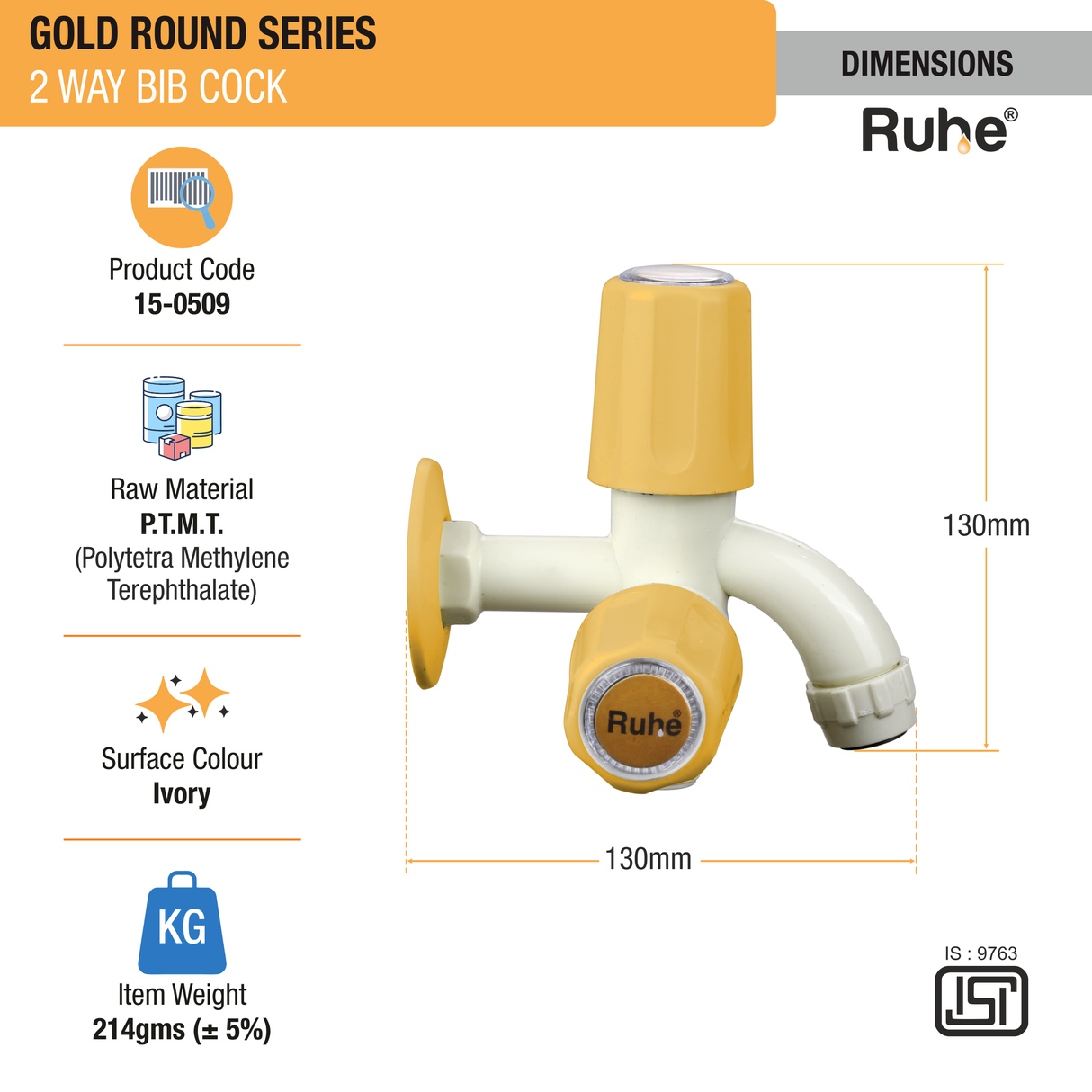 Gold Round Two Way Bib Tap PTMT Faucet - by Ruhe®