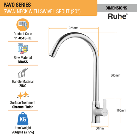 Pavo Swan Neck with Large (20 inches) Round Swivel Spout Faucet sizes