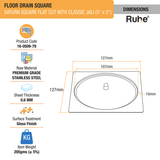 Saturn Classic Jali Square Flat Cut Floor Drain (5 x 5 Inches) with Lid dimensions and size